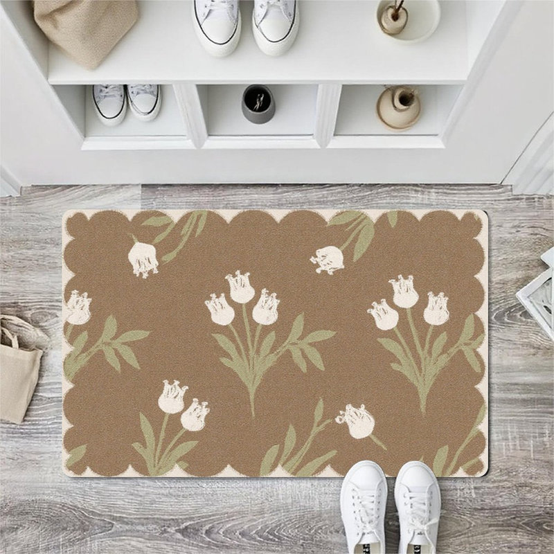 White Tulip Floral Doormat, 24L x 36W, for Entrance Porch