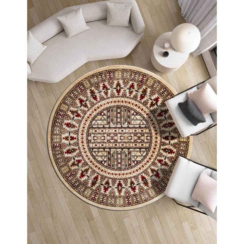 Tapis beige Aucun, Rond 3 pi 3 po