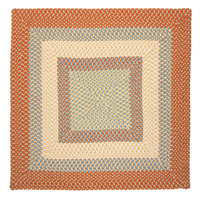 Marathovounos Braided Area Rug, Orange/Blue/White, Square 5'