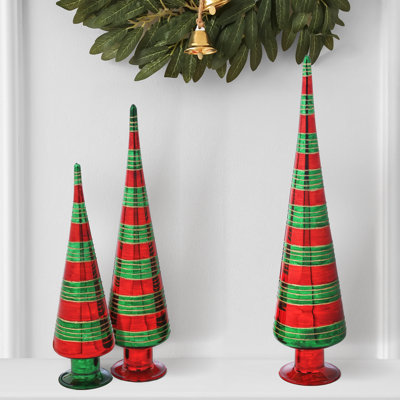 12" Glass Stripe Tree Set of 3