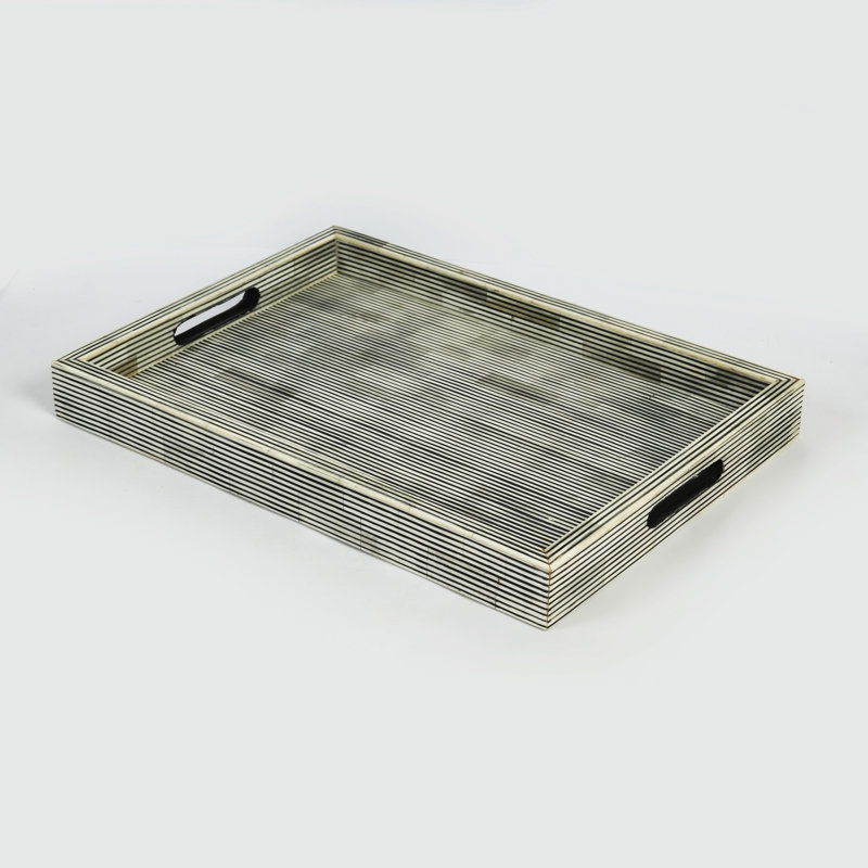 Mela Artisans Pinstripe Bone Inlaid Decorative Tray- Small, White