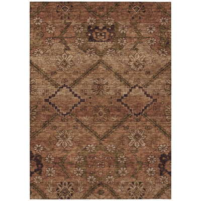 5' X 8' Brown Abstract Washable Indoor Outdoor Area Rug