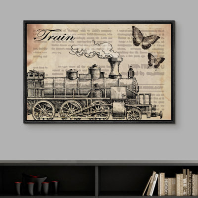 " Vintage Faded Steam Engine With Butterflies "