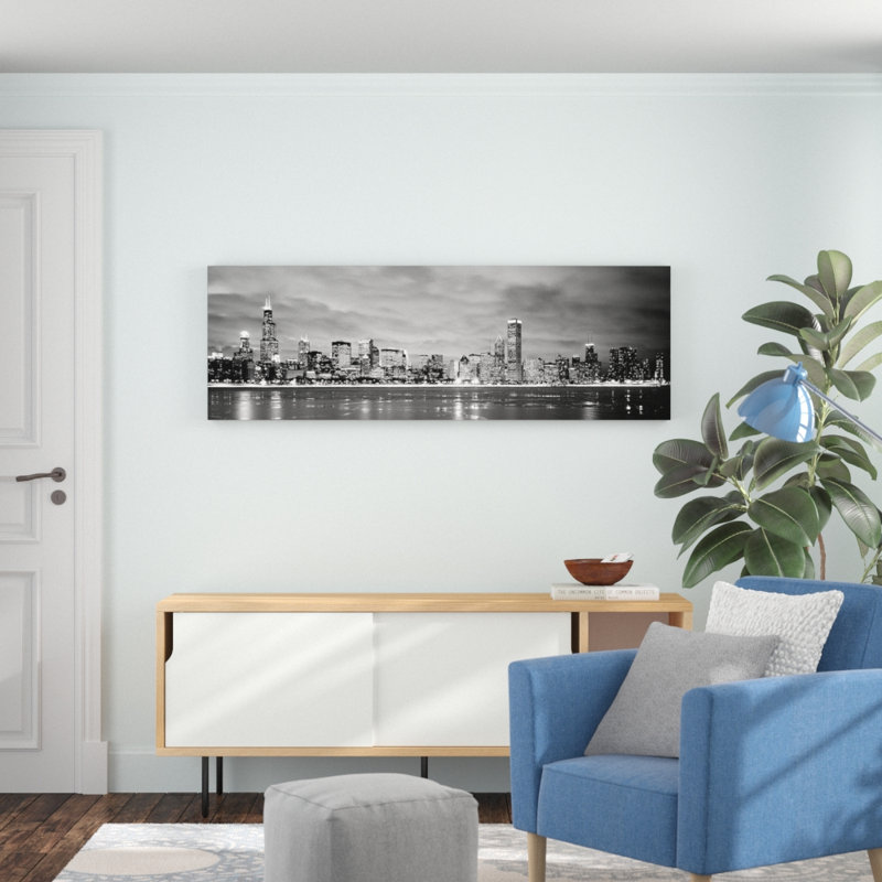 «Buildings at the Waterfront», art mural sur toile tendue, H 20 po x l 60 po x P 1,5 po, Toile avec cadre noir
