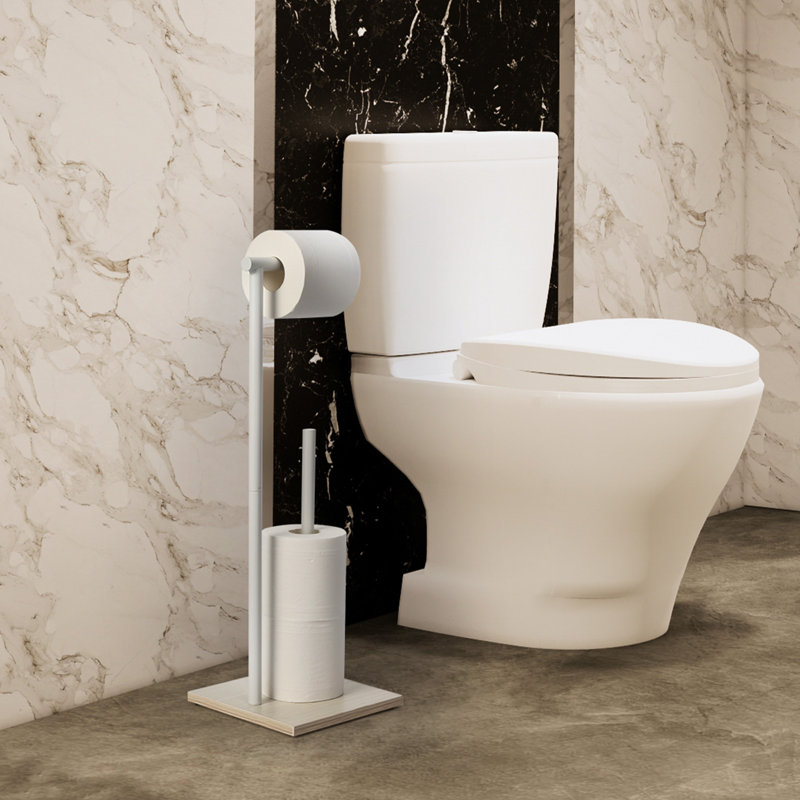 Porte-papier hygiénique sur pied en bois, Blanc
