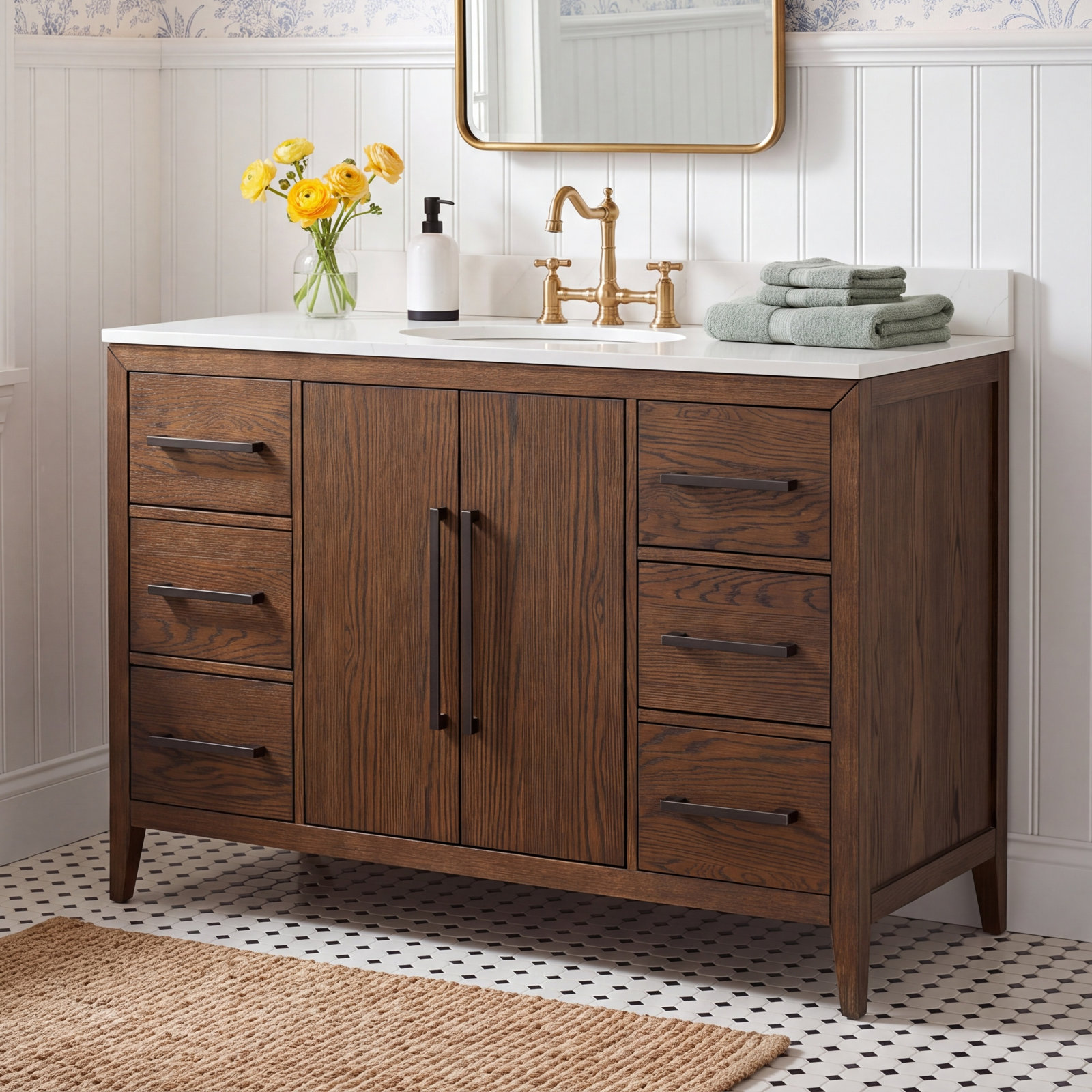 Alsup 48 " Single Bathroom Vanity, Enhanced Brown Oak