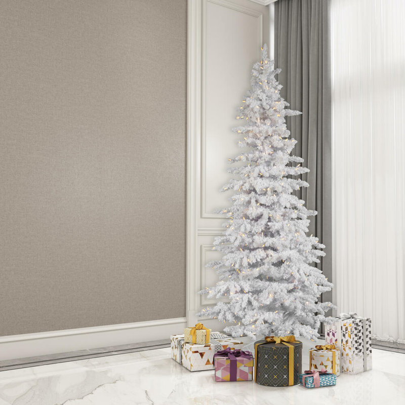 Flocked White Spruce 9' H Lighted Artificial Spruce Christmas Tree