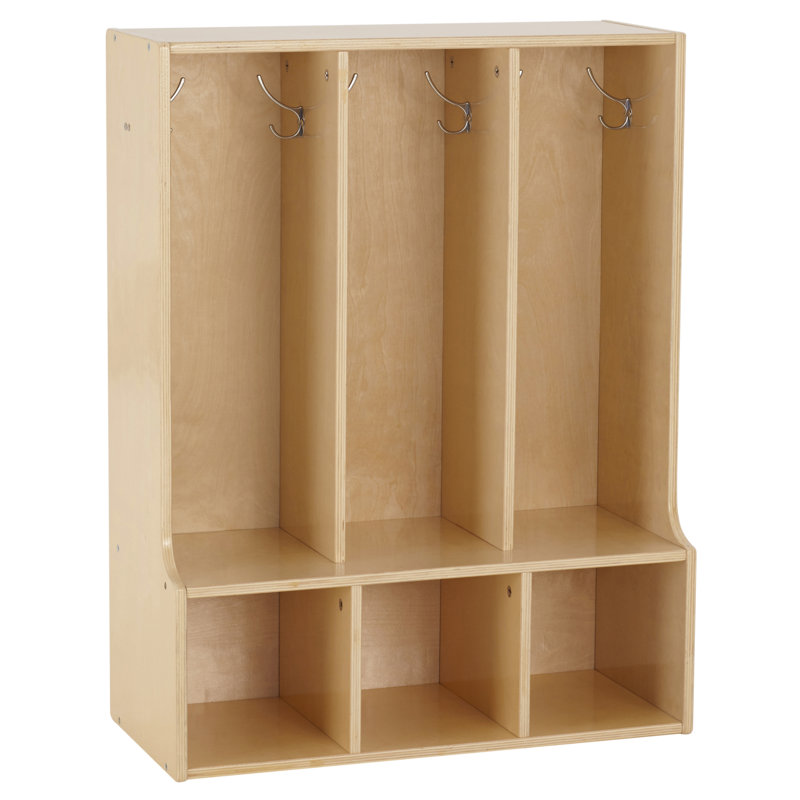 ECR4Kids Streamline 3-Section Toddler Coat Locker with Bench, Classroom Furniture, Natural