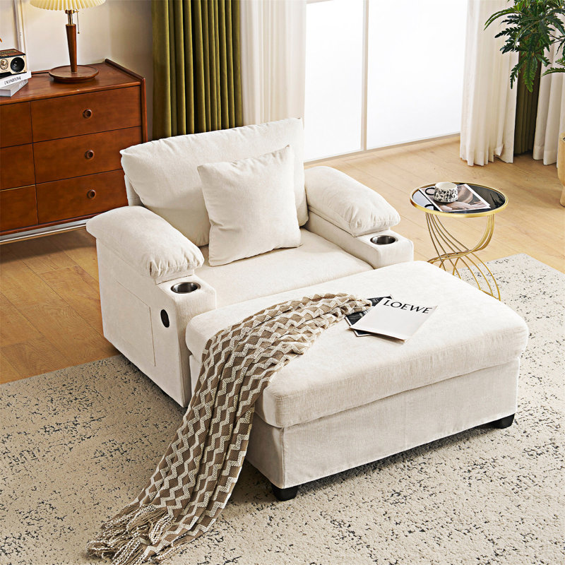 Chaise d'appoint rembourrée avec repose-pieds, Beige
