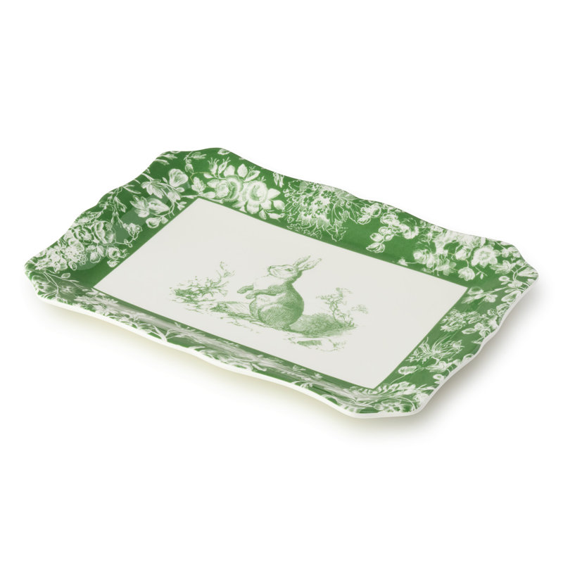 Le Jardin 13,75 po x 9,75 po Plateau rectangulaire - Plateau de service en grès pour lapins Charcuterie