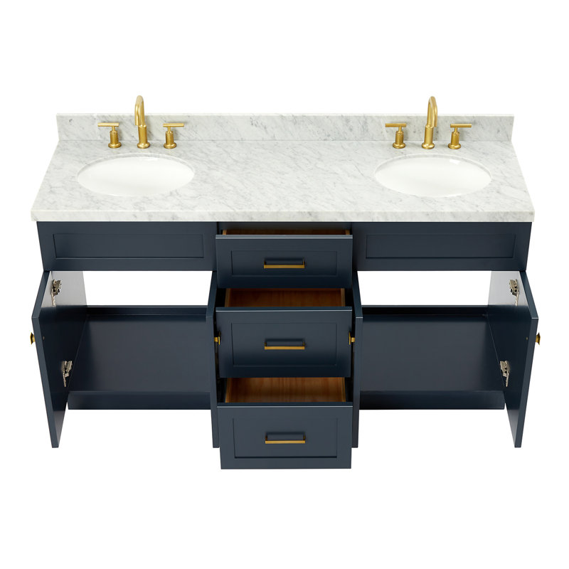 Abell 67'' Double Bathroom Vanity with Carrara Marble Top, Blue