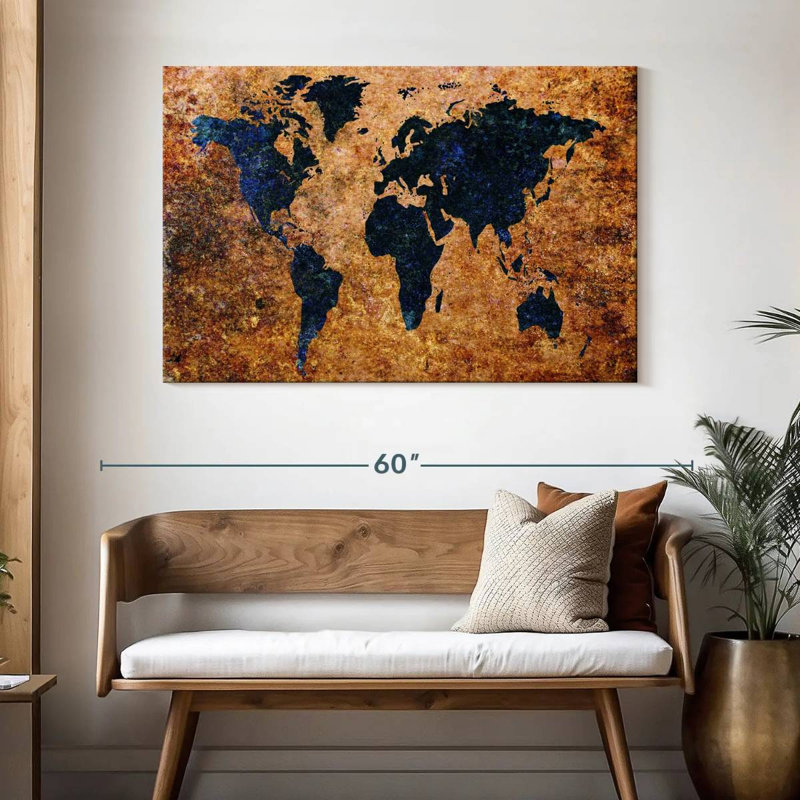 Carte du monde grunge Aliaz, H 32 po x l 48 po