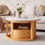Table basse ronde gigogne avec plateau en marbre blanc, rangement à 2 niveaux et 1 tiroir