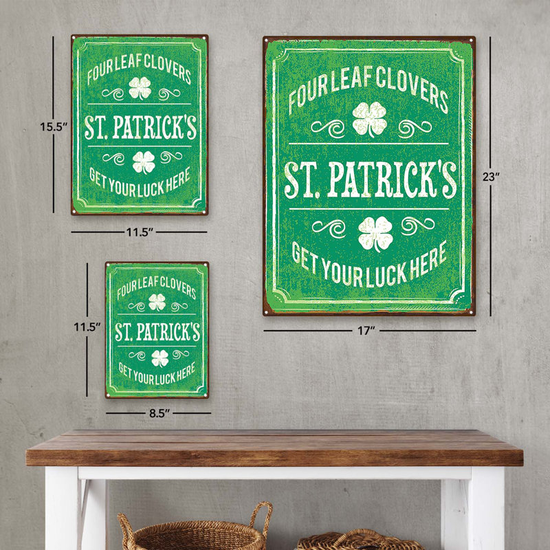 Enseigne en métal quatre feuilles de trèfles de la Saint-Patrick, H 15,5 po x l 11,5 po x P 0,04 po