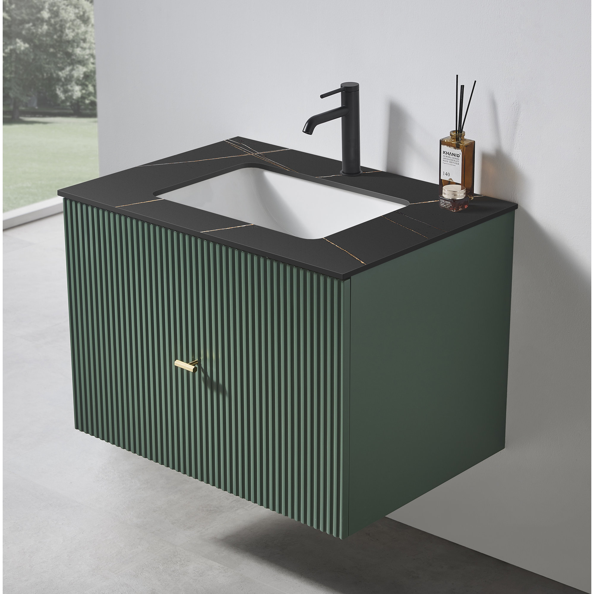Jamell 30'' Single Bathroom Vanity, Forest Green, Black