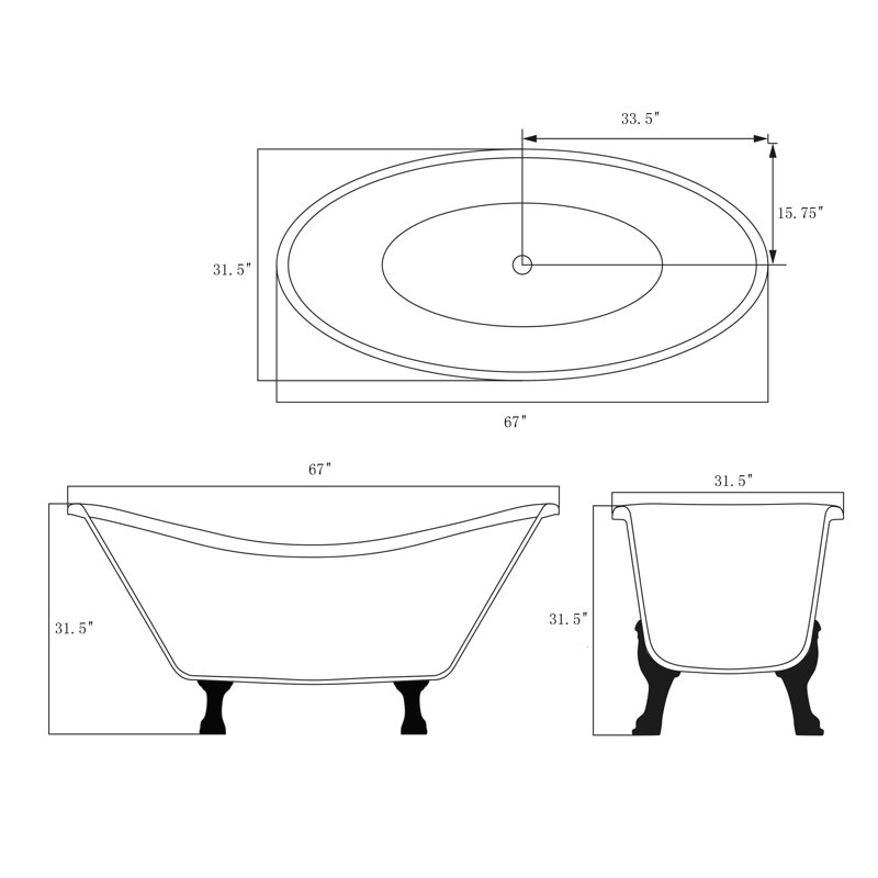 67'' x 31.5'' Soaking Acrylic Bathtub