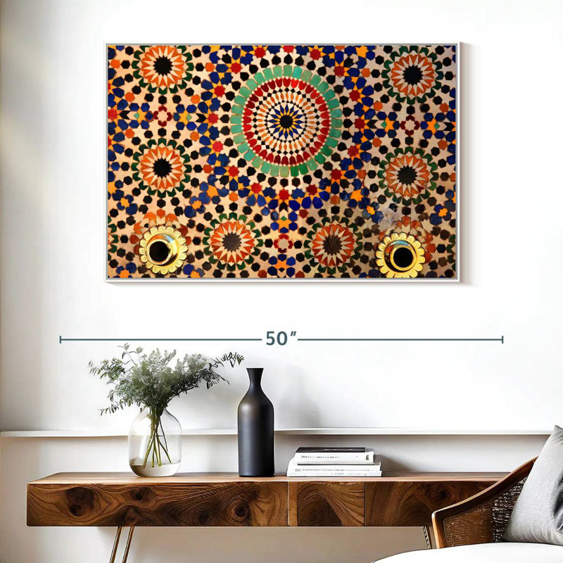 Carreaux de mosaïque marocains, Cadre flottant blanc, 40 po x 27 po