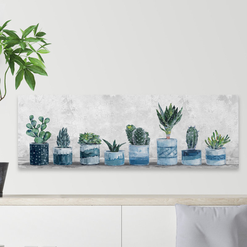 «Succulents in Blue Pots», reproduction d'art sur toile tendue, H 15 po x l 15 po x P 1,5 po