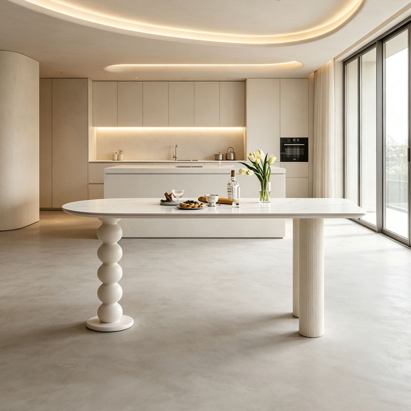 Table îlot en pierre frittée crème, H 29,5 po x l 70,9 po x P 31,5 po