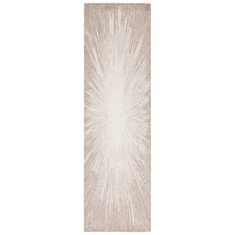 Tapis en laine / coton touffeté à la main Junieta ivoire / beige foncé, Tapis de couloir 2 pi 3 po x 8 pi