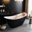 Baignoire autoportante en acrylique de 59 pouces, baignoire carrée avec drain mat et trop-plein, baignoire profonde certifiée CUPC avec double paroi, baignoire autoportante moderne pour salle de bain, noire