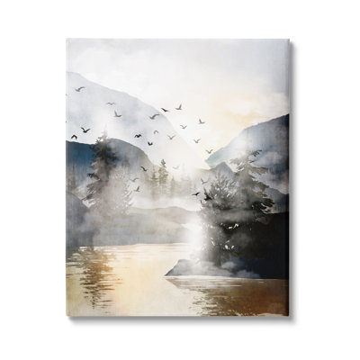 " Flying Birds Mountain Lake View "