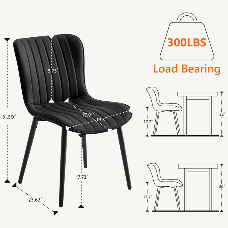 Modern Dining Chairs, Leather Dining Side Chairs With Sturdy Metal Frame & Non-Slip Feet For Kitchen, Restaurant, 6, Black