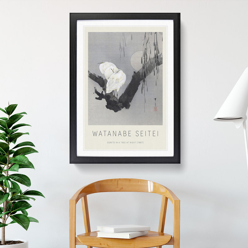 Egrets In A Tree At Night by Watanabe Seitei - Single Picture Frame Print, Black Framed, 65cm H x 48cm W x 2cm D