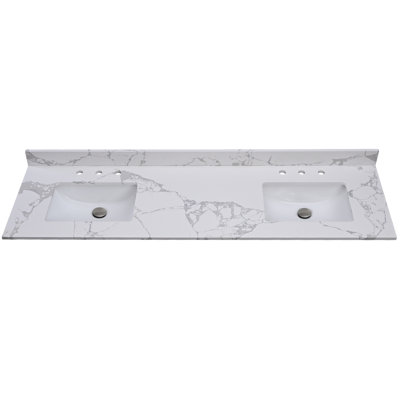 Plateau de meuble-lavabo double 73 po en pierre reconstituée sans corps d'armoire