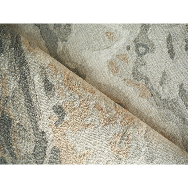 Cortero Hand Tufted Wool Abstract Area Rug, Rectangle 6' x 9', Gray/Ivory