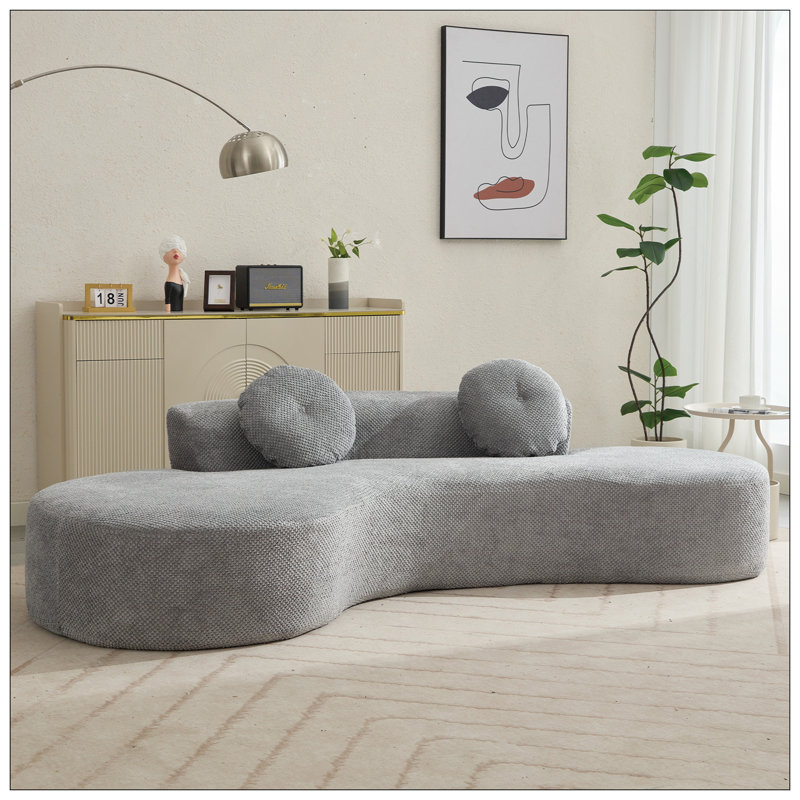 Canapé courbé de 105,5 po, canapé minimaliste moderne, canapé de 3 à 4 places avec 2 coussins, chambre à coucher, sans assemblage requis, velours côtelé en forme de point (anti-froissement)