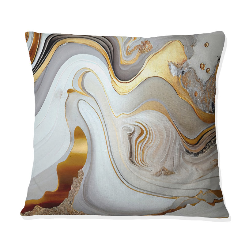 White And Gold Marble Abstract VII - Abstract Modern Transitional Printed Throw Pillow