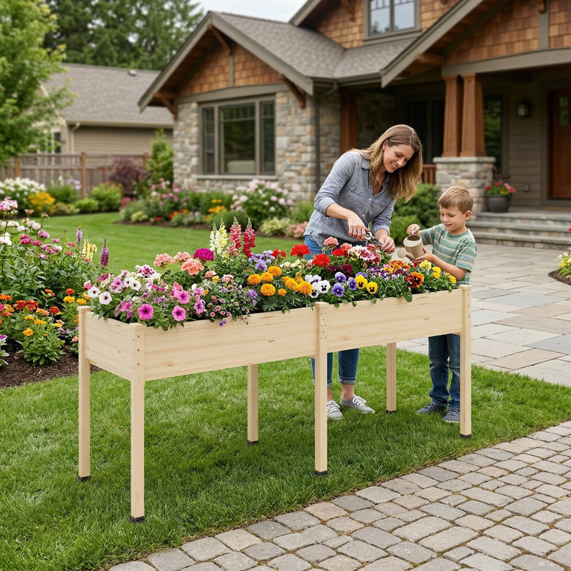 Lit de jardin surélevé en bois 72 po (6 pi), jardinière en bois naturel à 6 pieds