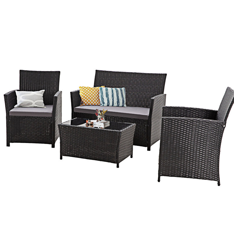 Ensemble de canapés modulaires d'extérieur 4 pièces, Coussin gris / cadre noir