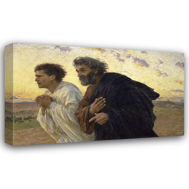 Burnand, Eugene Disciples, Pierre et Jean se ruant vers le sépulcre, H 12 po x l 18 po