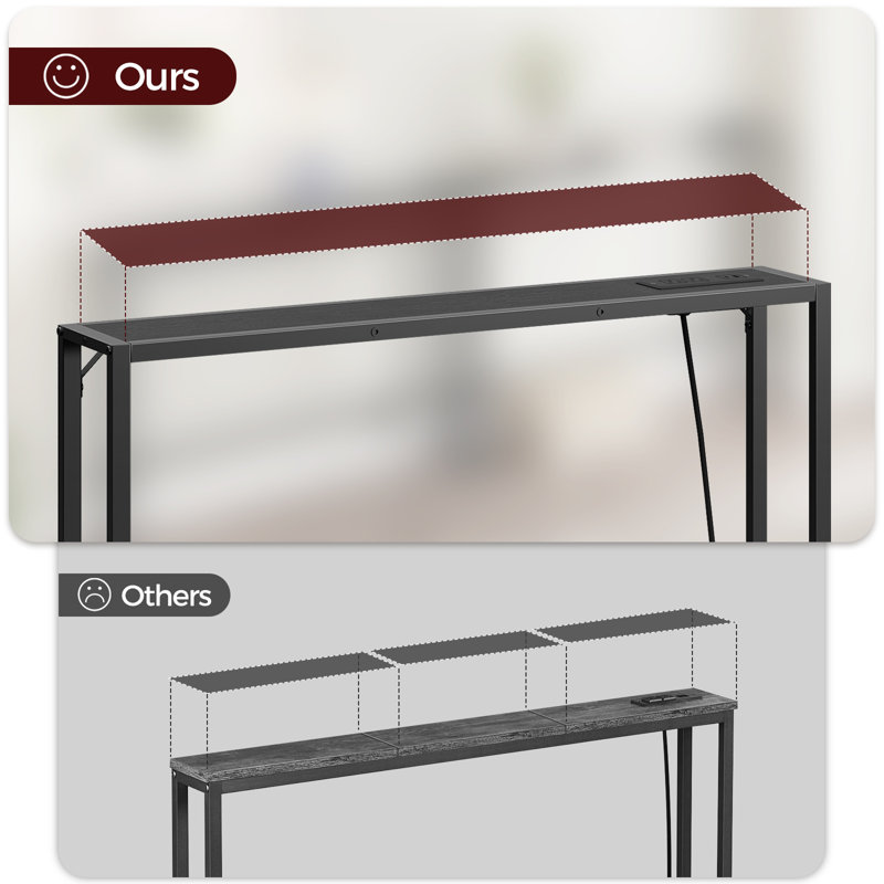 78.7" Console Table With Charging Station Skinny Behind Couch Table, Matte Black