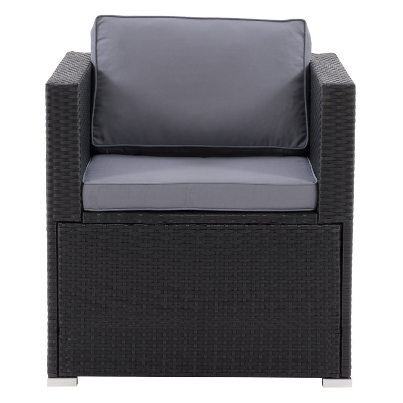 Chaise de patio avec coussins Florien, Cadre noir/coussin gris Ash