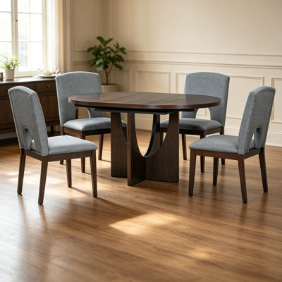 Modern 5-Piece Extendable Round Dining Table Set with 16.2inch Removable Leaf for Small Places
