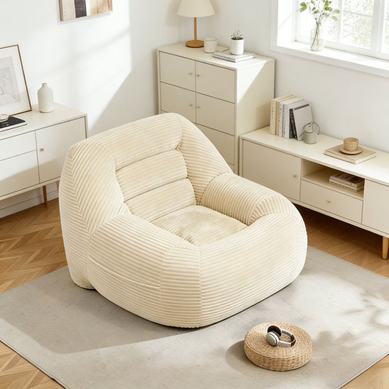 Corduroy Fabric Pink Beanbag Mini Couch - Fluffy Cloud-style Cozy Sofa For Living Room, Bedroom And Dorm, Camel
