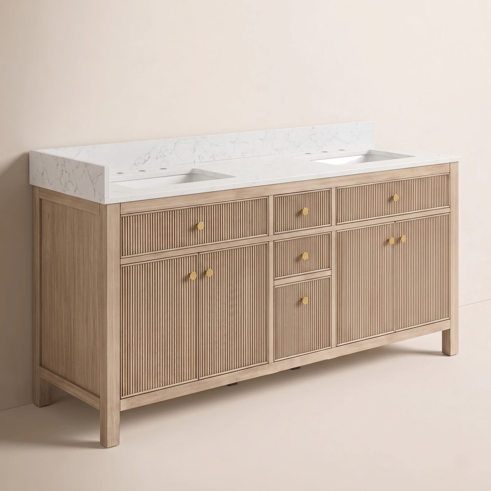 Lala 60" Double Bathroom Vanity, Nature Oak