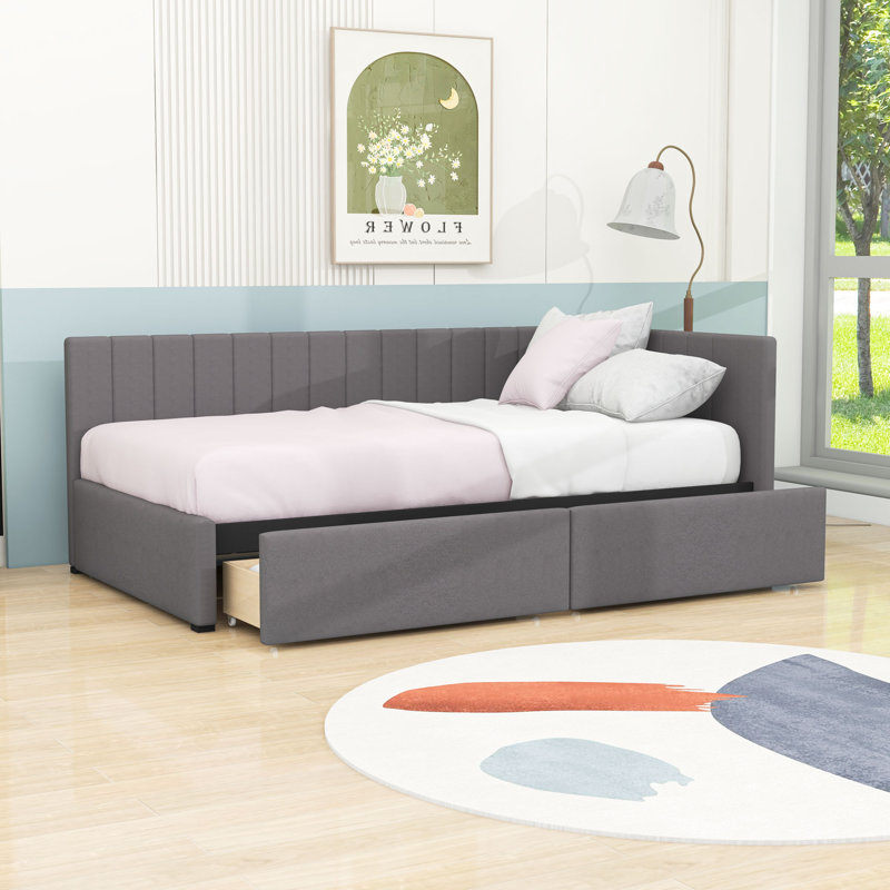 Twin Size Upholstered Daybed with Storage Drawers, Gray