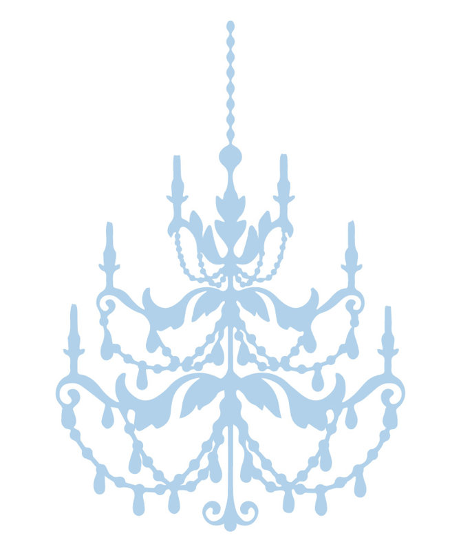 Décalcomanie murale lustre française, Bleu poudré, H 24 po x l 16 po x P 0,01 po
