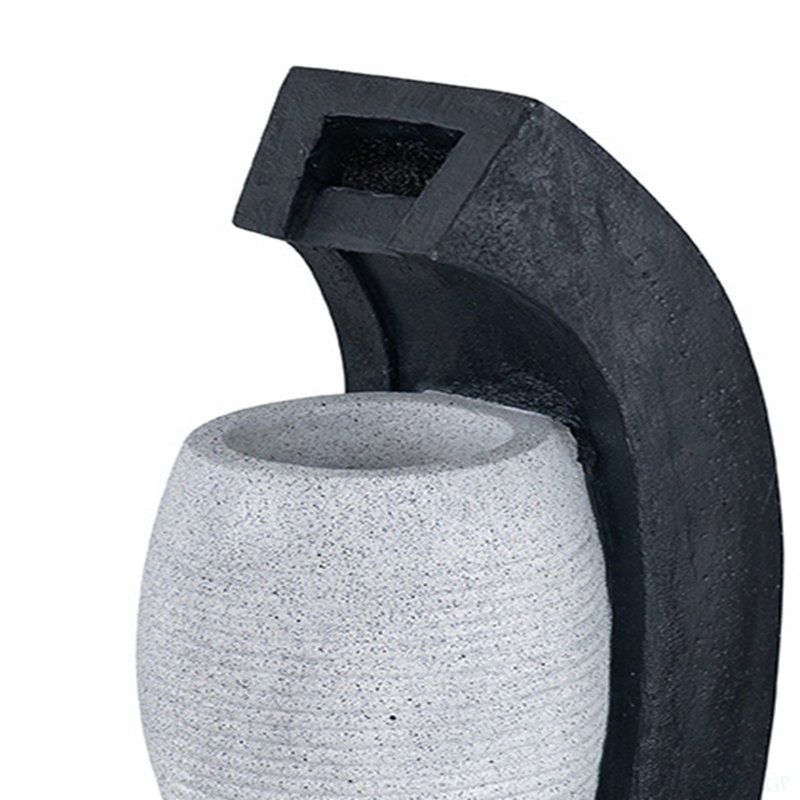 Fontaine noire et blanche 10 x 8,1 x 23,4 po avec vase, avec lumière et pompe, pour l'intérieur et l'extérieur