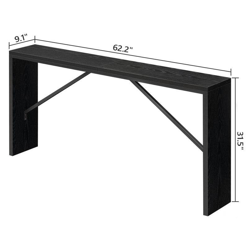 Ademara Console Table Long Sofa Table Behind Couch, Black, 31.5" H x 62.2" W x 9.1" D