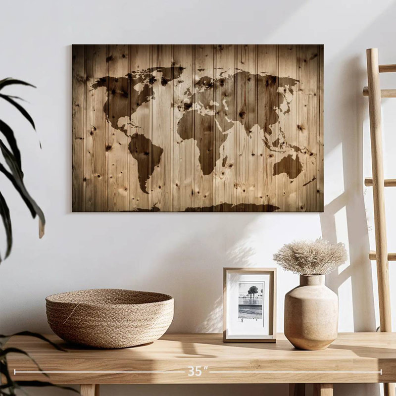 Carte du monde en bois Aliaz, H 16 po x l 24 po
