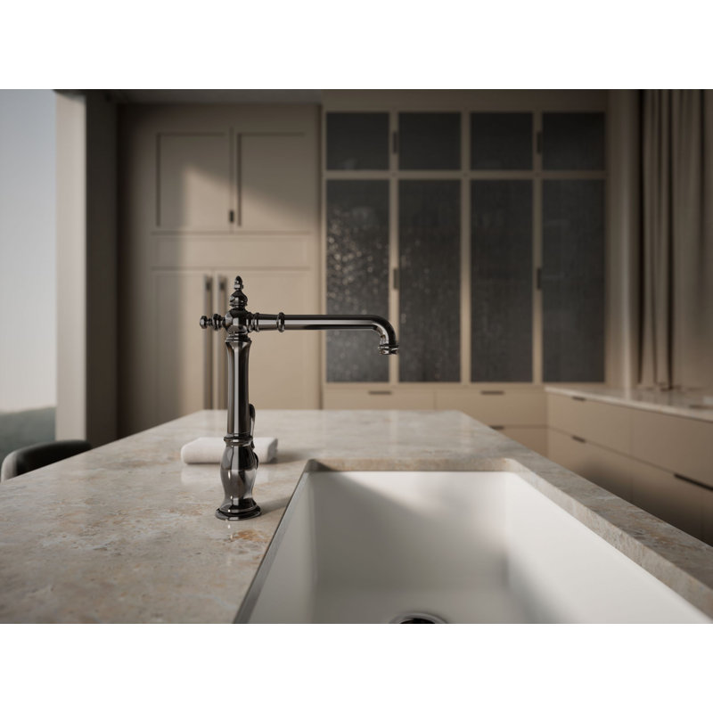 Artifacts Single-Hole Kitchen Sink Faucet with 13-1/2-in Swing Spout, Victorian Spout Design, Vibrant Titanium