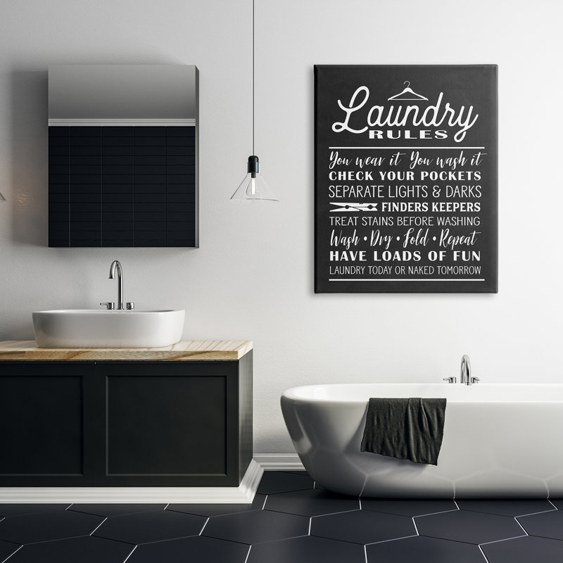 Laundry Room Rules Hanger, pinces à linge en noir et blanc par - impression, Toile tendue, H 48 po x l 36 po x P 2 po