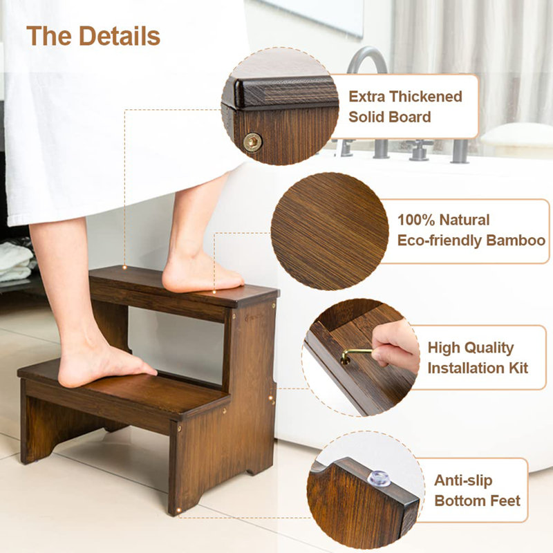 Bamboo Two Step Stool, Brown