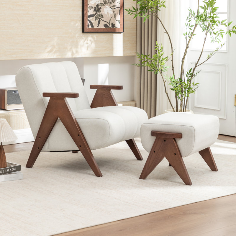 Fauteuil avec repose-pieds Chenice, Beige