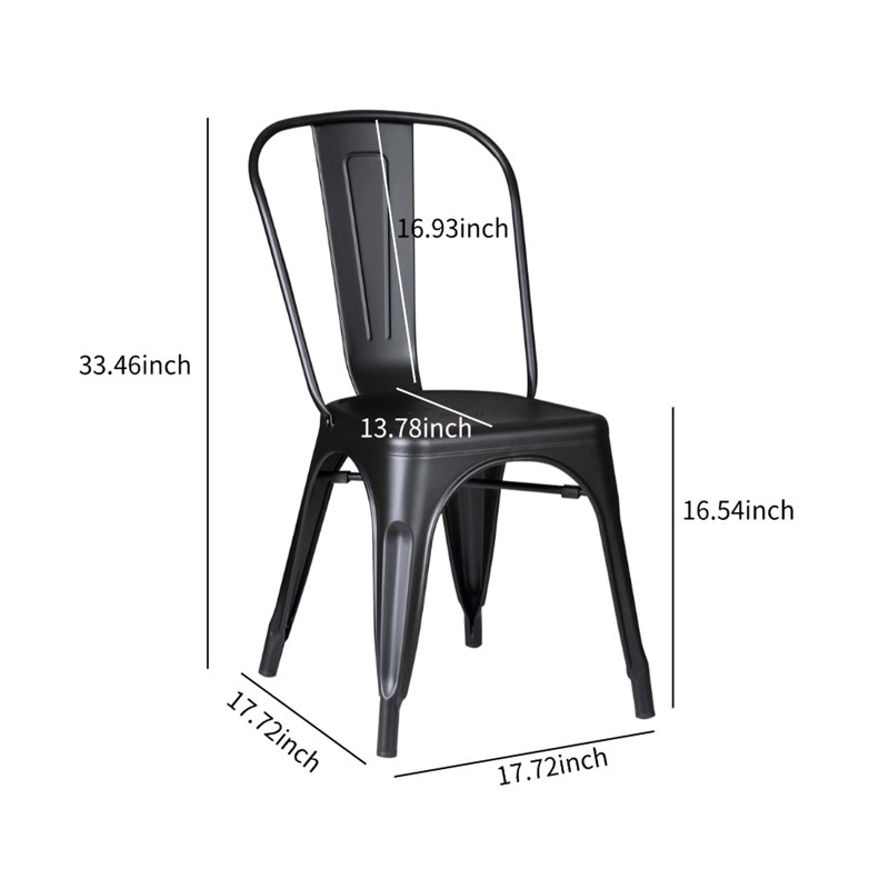 Ensemble de 2 chaises de salle à manger en métal noir mat, assise de 45,7 cm (18 pouces), empilables, faciles à nettoyer, idéales pour les espaces industriels (salle à manger et bar), légères, parfaites pour la cuisine.